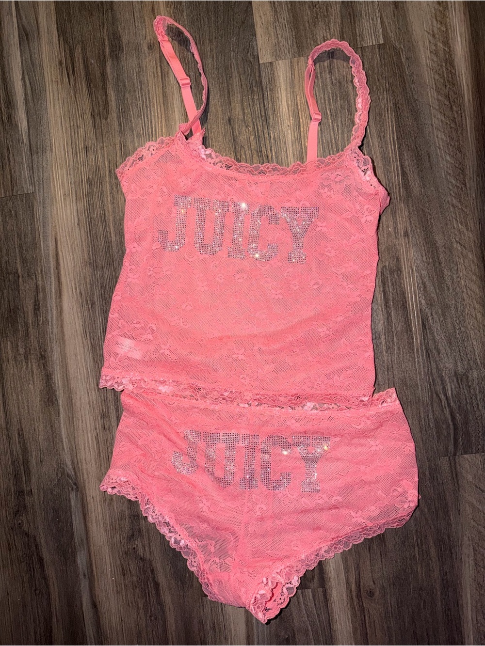 Juicy Couture Coral Pink Lace Camisole & Briefs Set